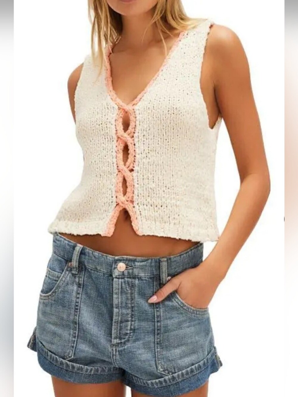 Free People NWT Sicily Reversible Ivory Shell Sweater Top